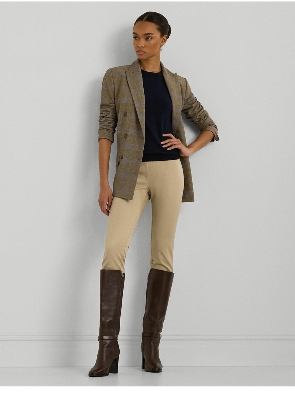 LRL Ralph Lauren Taupe Tan Seamed Front Stretch Legging Pants Size 8